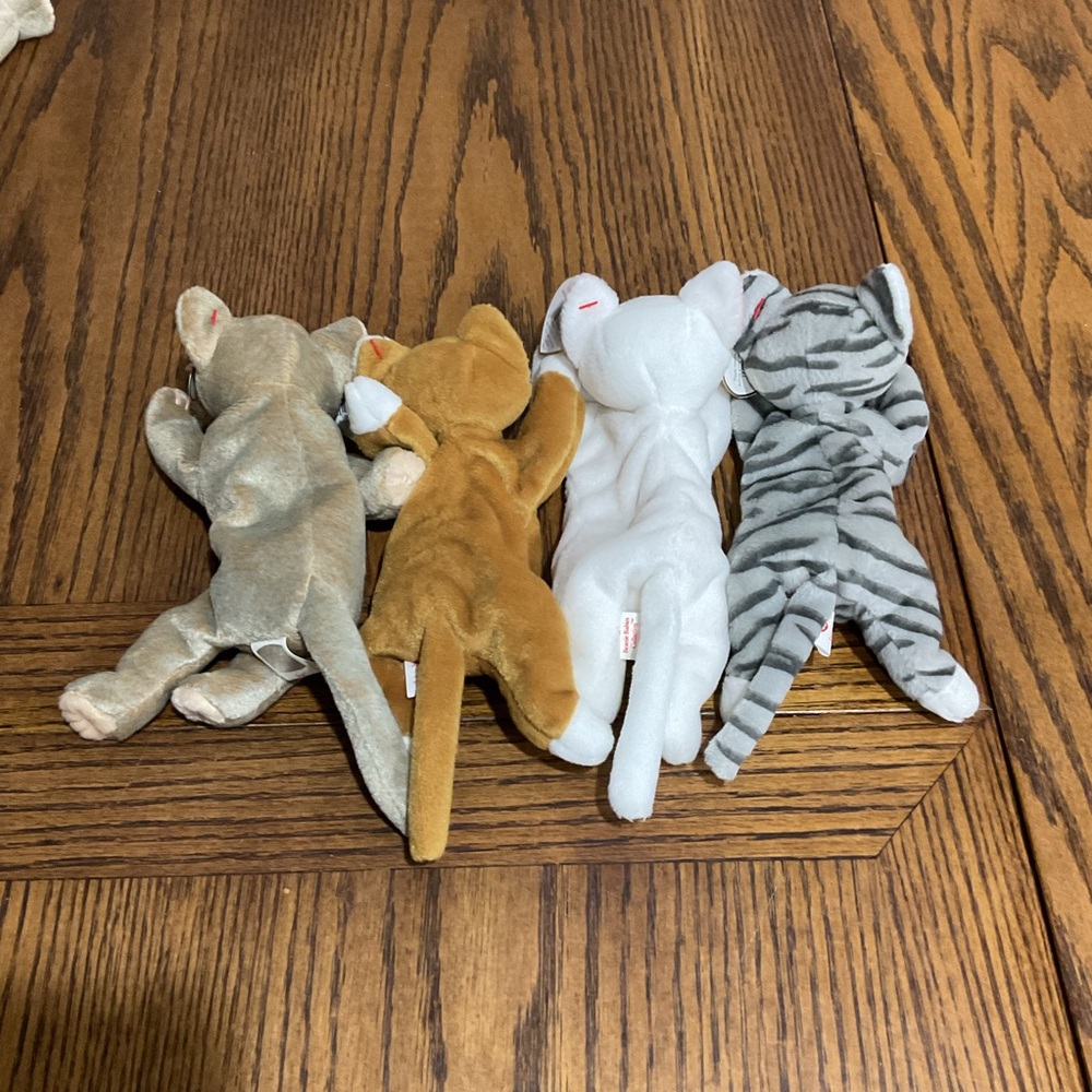 Ty Beanie Babies Cat 🐈 Set: Gray Prance, White Flip, Tan Scat, Light Brown Nip - Picture 4 of 12
